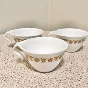 Vintage 1970’s Corelle by Corning Butterfly Gold Set of 3 Original Hook Cups